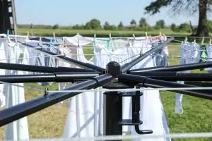 Clothesline and latch and hub